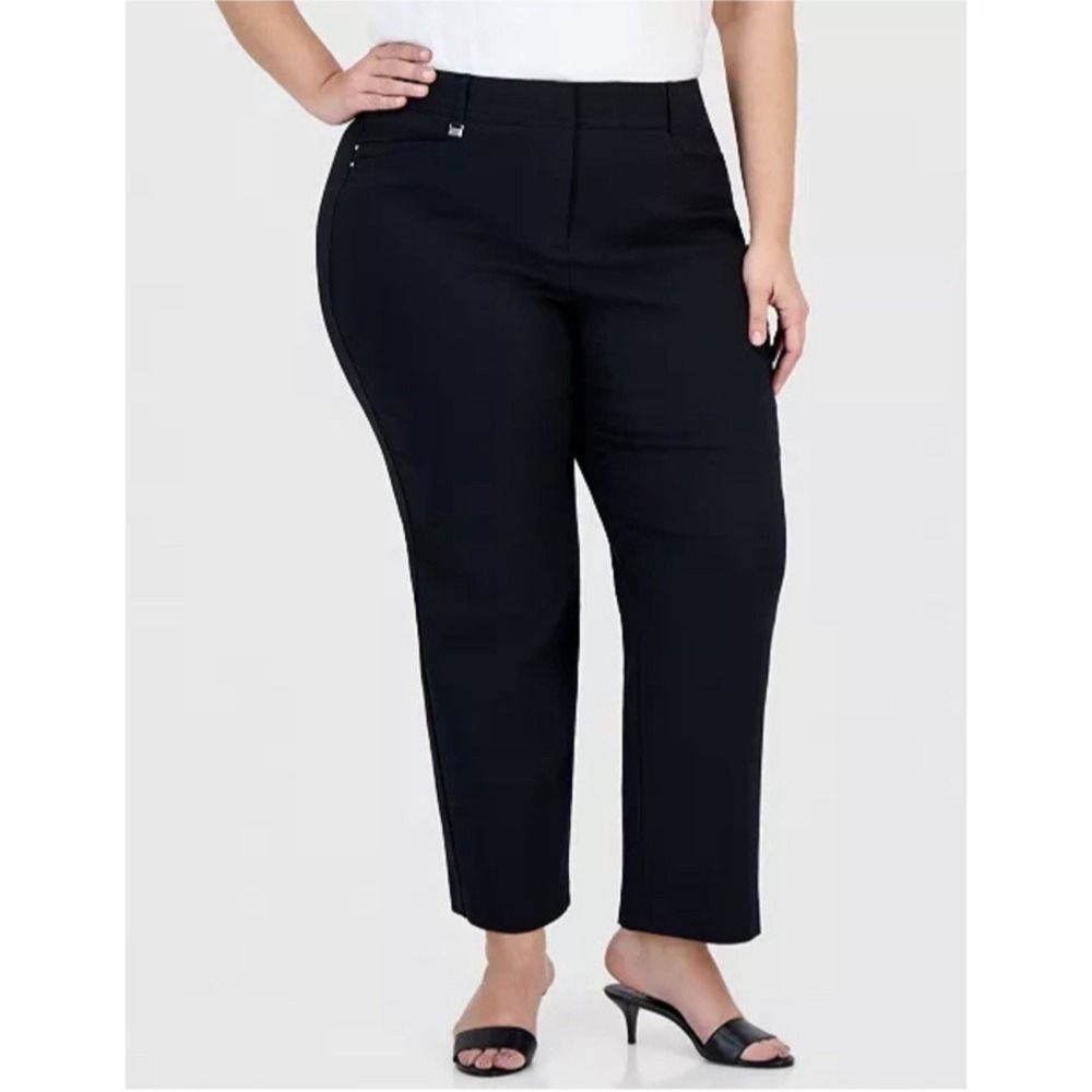 JM Collection Black Straight Leg Curvy Fit Comfort Fit Petite Plus Pants 28WP